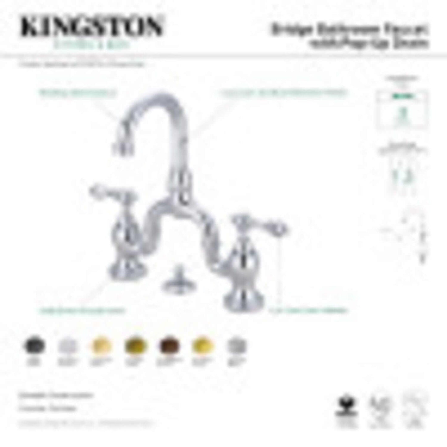 KINGSTON Brass English Country Bridge Bathroom Faucet with Brass Pop-Up - Polished Brass