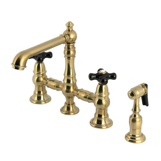 Kingston KS7277PKXBS Duchess Bridge Kitchen Faucet with Brass Sprayer, Brushed Brass