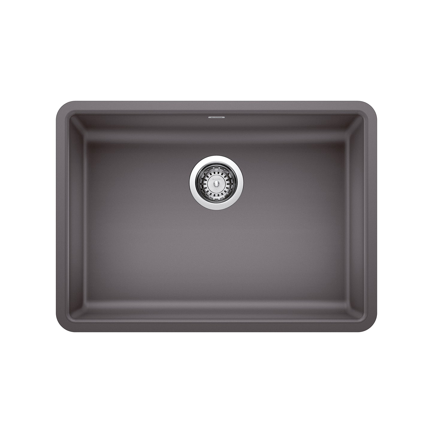 BLANCO Precis SILGRANIT 25" ADA Single Bowl Undermount Kitchen Sink in gray tone with drain.