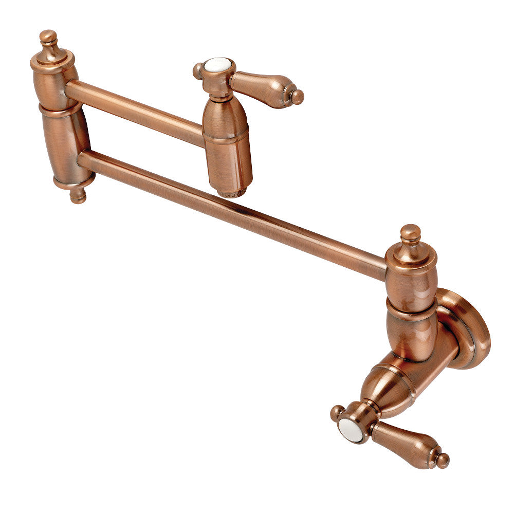 Kingston Brass KS3103BAL Heirloom Wall Mount Pot Filler Faucet, Antique Brass with foldable swing arms