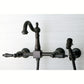 Kingston KS1263ALBS Heritage Two-Handle Wall Mount Bridge Kitchen Faucet with Brass Sprayer, Antique Brass