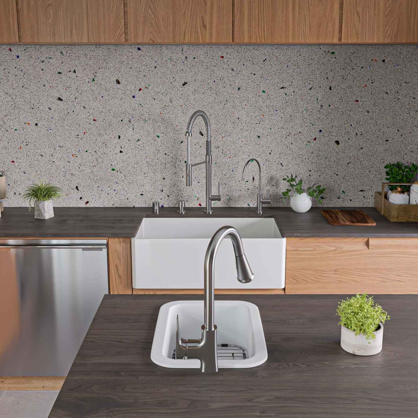 Alfi 13" x 19" Dual Mount Fireclay Prep Sink - ABF1319UD in modern kitchen with stylish countertop and faucet.