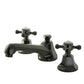Kingston Brass NS4460BX Water Onyx Widespread Bathroom Faucet from front view with traditional cross handles.