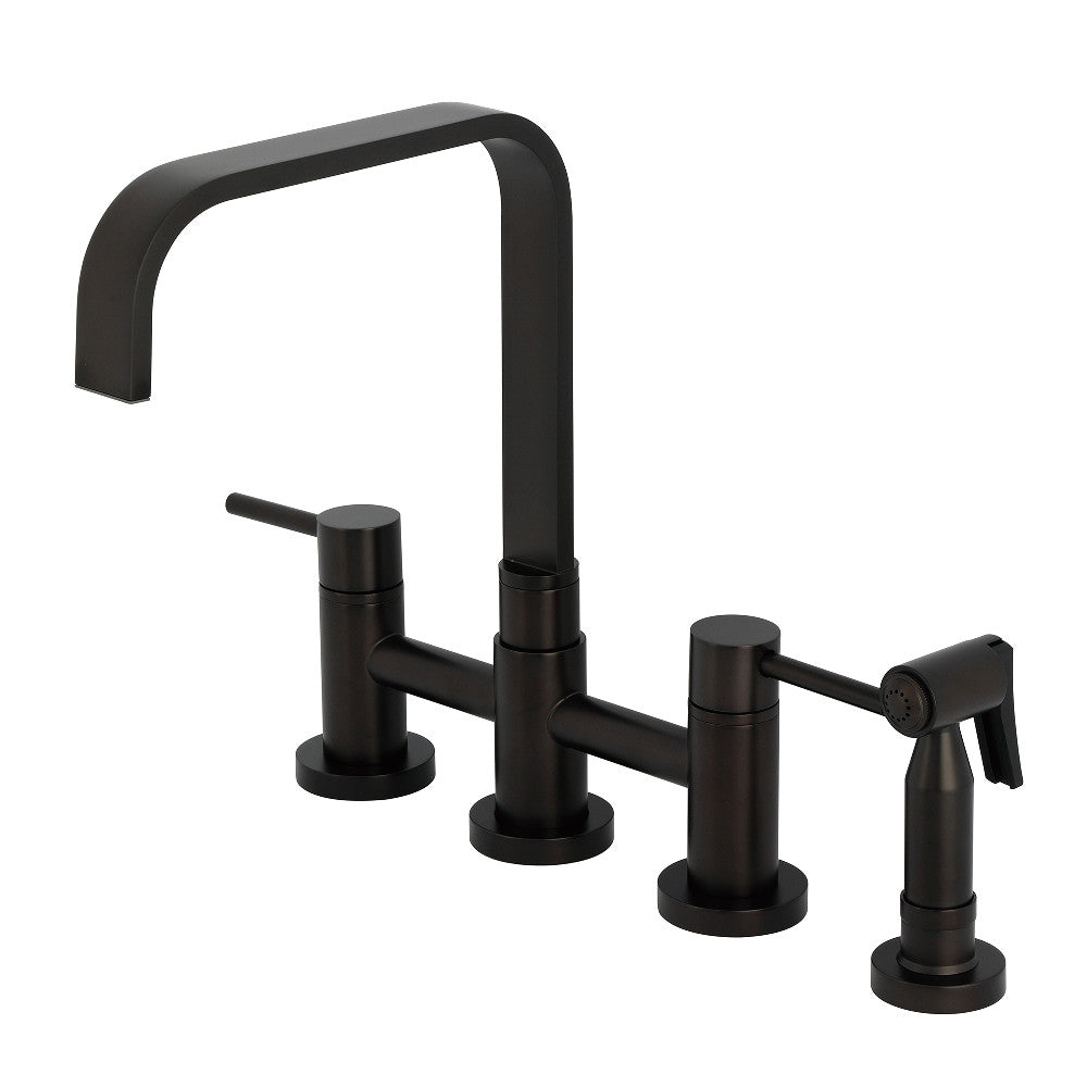 Kingston KS8257DLBS Concord Bridge Kitchen Faucet with Brass Sprayer, Brushed Brass, oil rubbed bronze finish