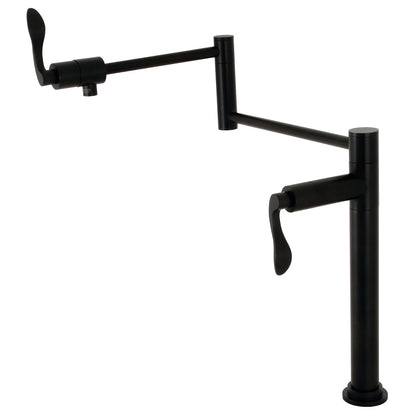 Kingston Brass KS4700DFL NuWave Deck Mount Pot Filler Faucet, Matte Black with foldable swing arms