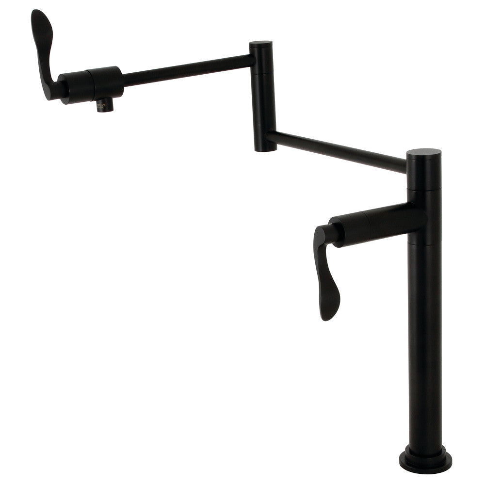 Kingston Brass KS4700DFL NuWave Deck Mount Pot Filler Faucet, Matte Black with foldable swing arms