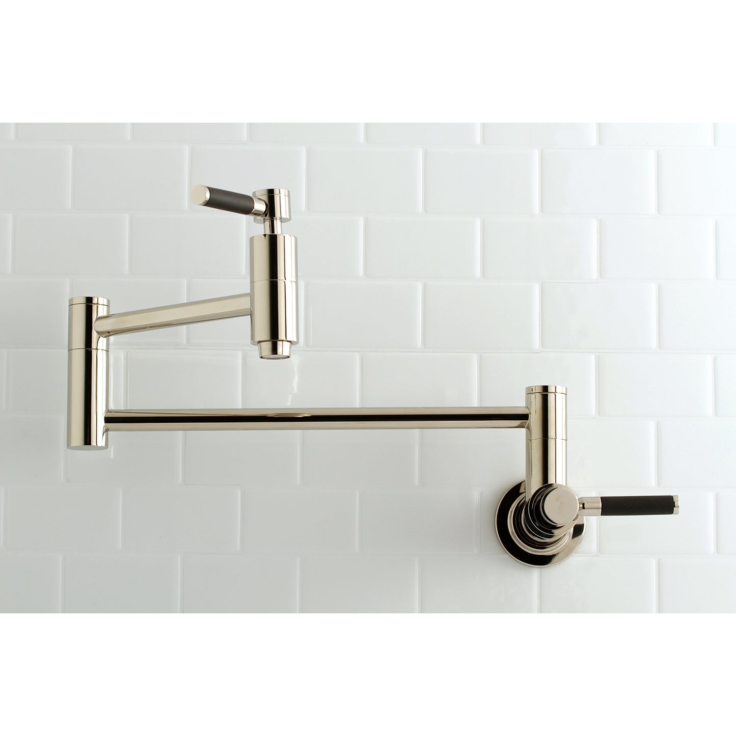 Kingston Brass KS810DKLAC Kaiser Wall Mount Pot Filler Faucet, Antique Copper with sleek design and foldable swing arms.