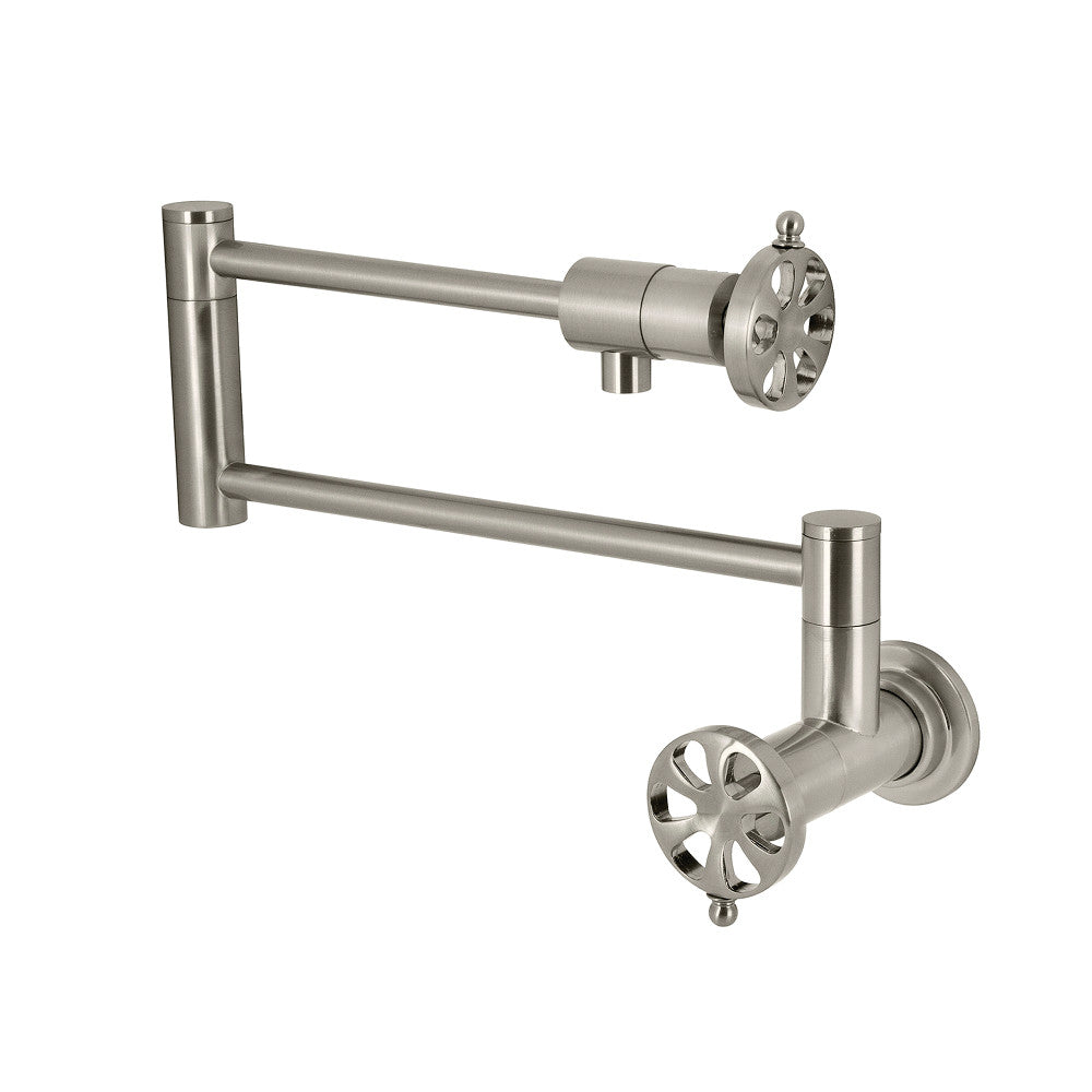 Kingston Brass KS4103RX Belknap Wall Mount Pot Filler Faucet, Antique Brass with foldable swing arms