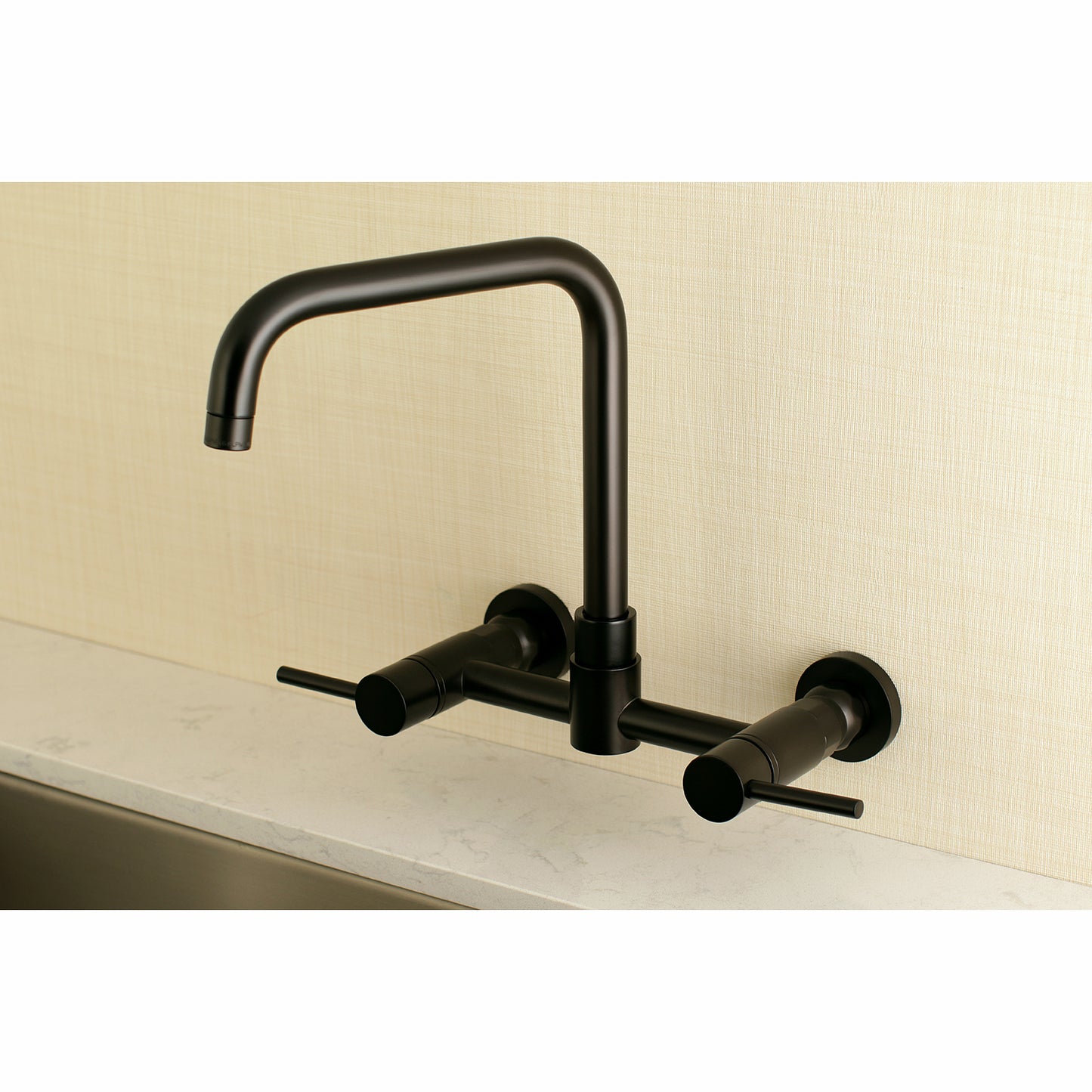 Kingston Brass KS8168DL Concord Wall Mount Bridge Kitchen Faucet in sleek black finish