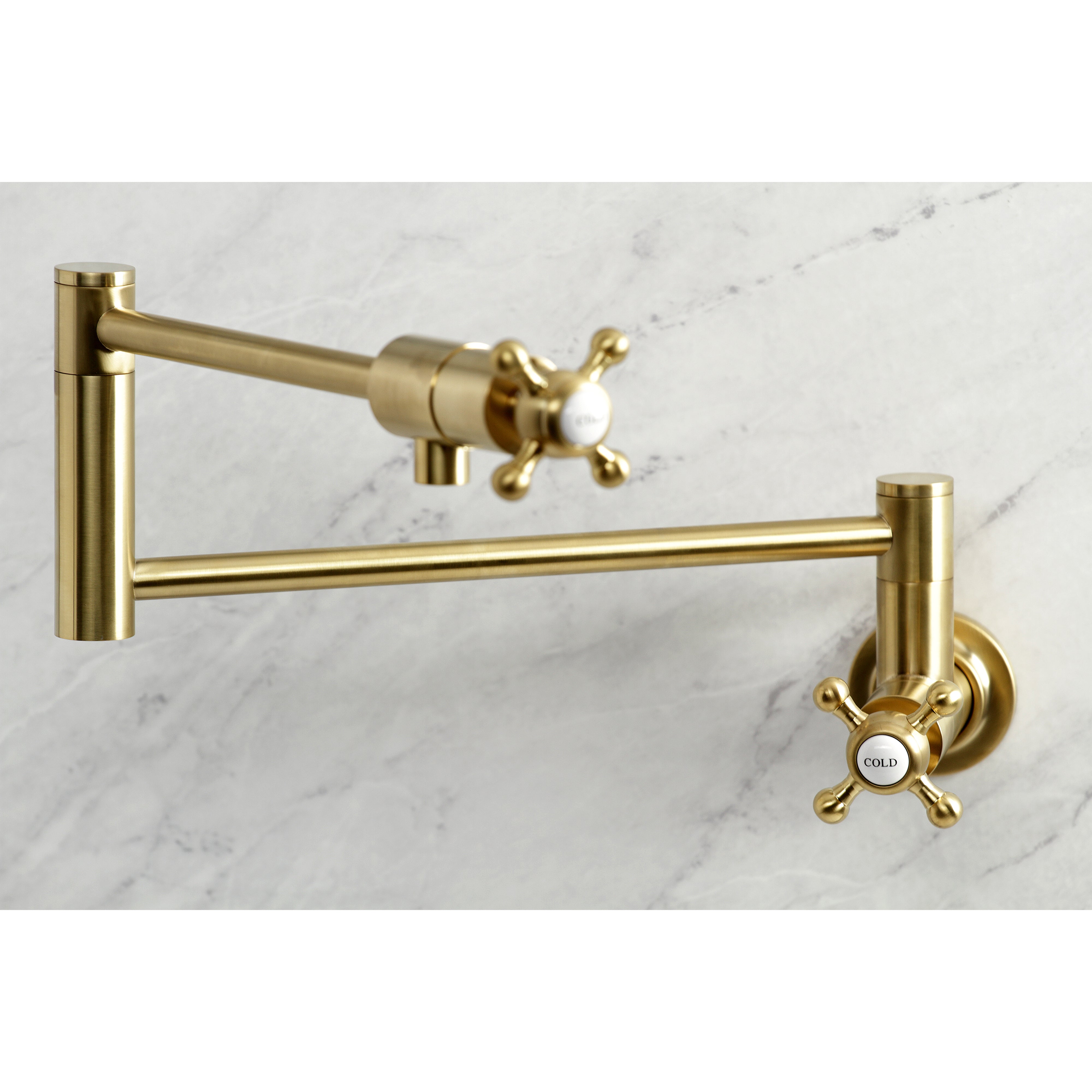 Kingston Brass KS4103BX Metropolitan Wall Mount Pot Filler Faucet, Antique Brass with foldable swing arms