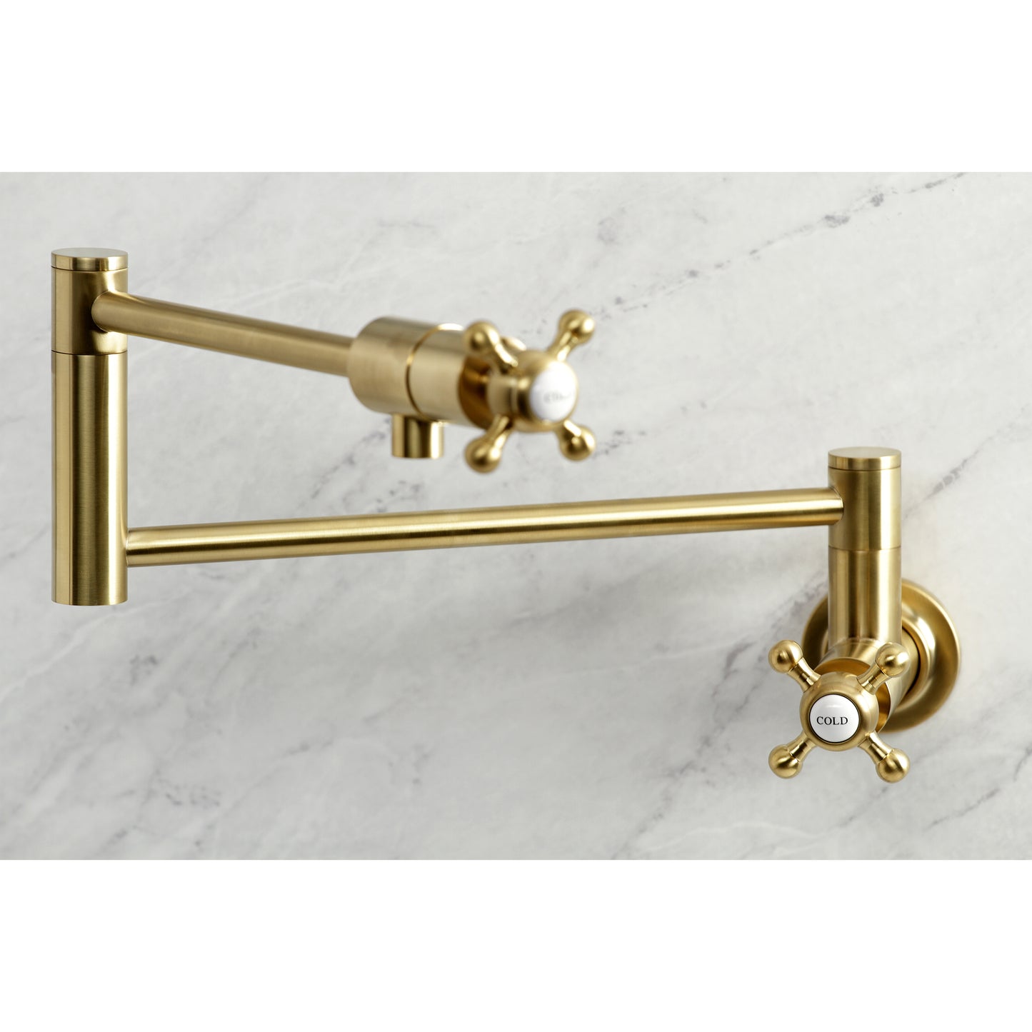 Kingston Brass KS4103BX Metropolitan Wall Mount Pot Filler Faucet, Antique Brass with foldable swing arms