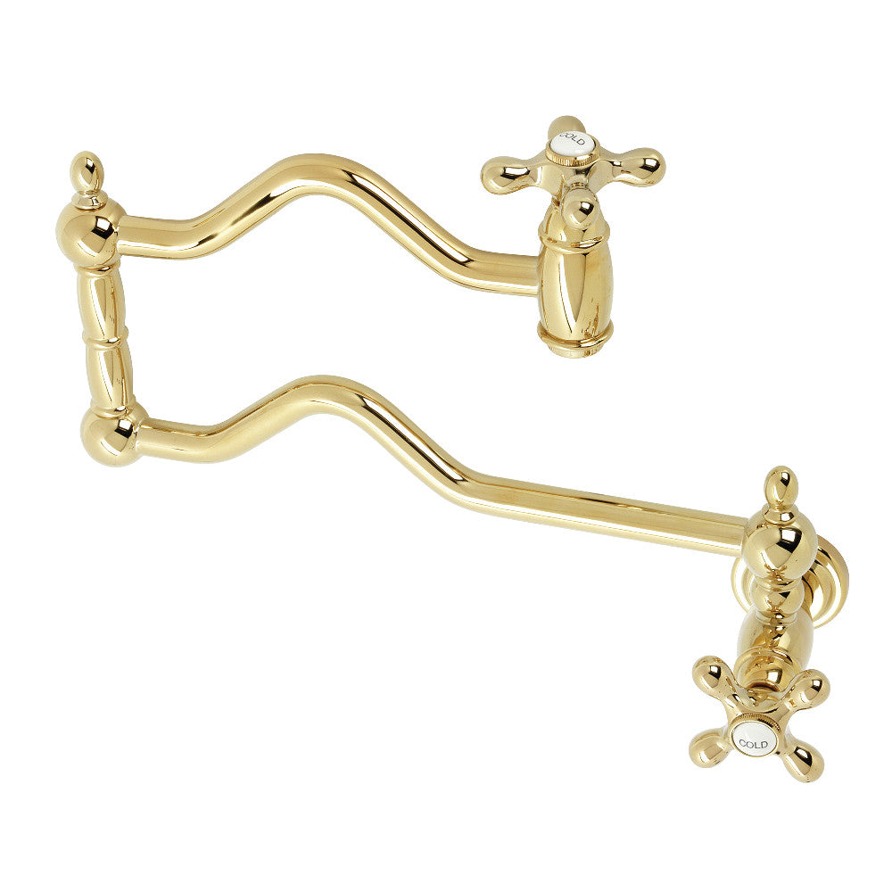 Kingston Brass KS2107AX Heritage Wall Mount Pot Filler Faucet, Brushed Brass with foldable swing arms