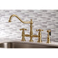 Kingston KS3277AXBS Restoration Bridge Kitchen Faucet with Brass Sprayer, Brushed Brass