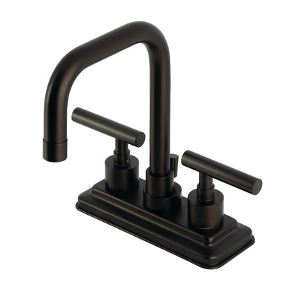 Kingston Brass KS6643CML Manhattan Centerset Bathroom Faucet in oil rubbed bronze, high-arc gooseneck design, front view.