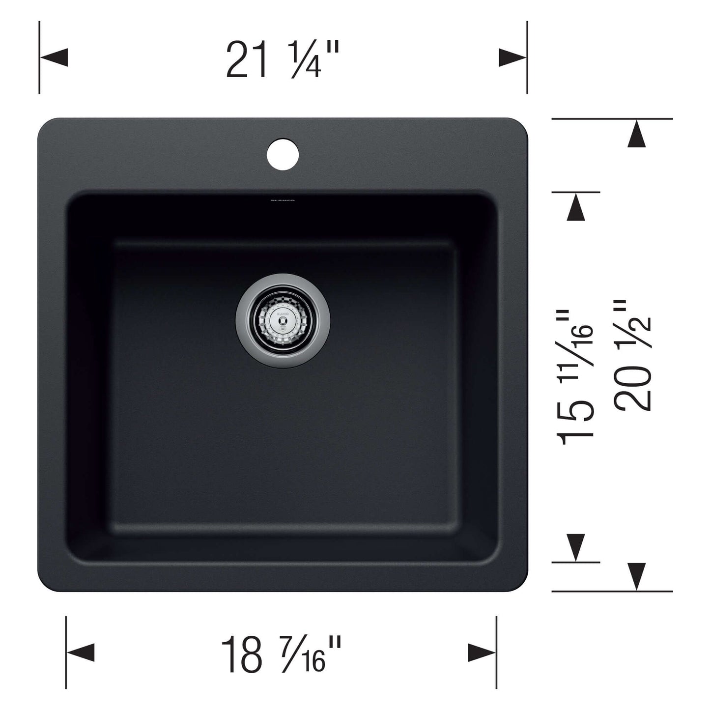BLANCO Liven SILGRANIT 21" Single Bowl Dual Mount Kitchen Sink dimensions