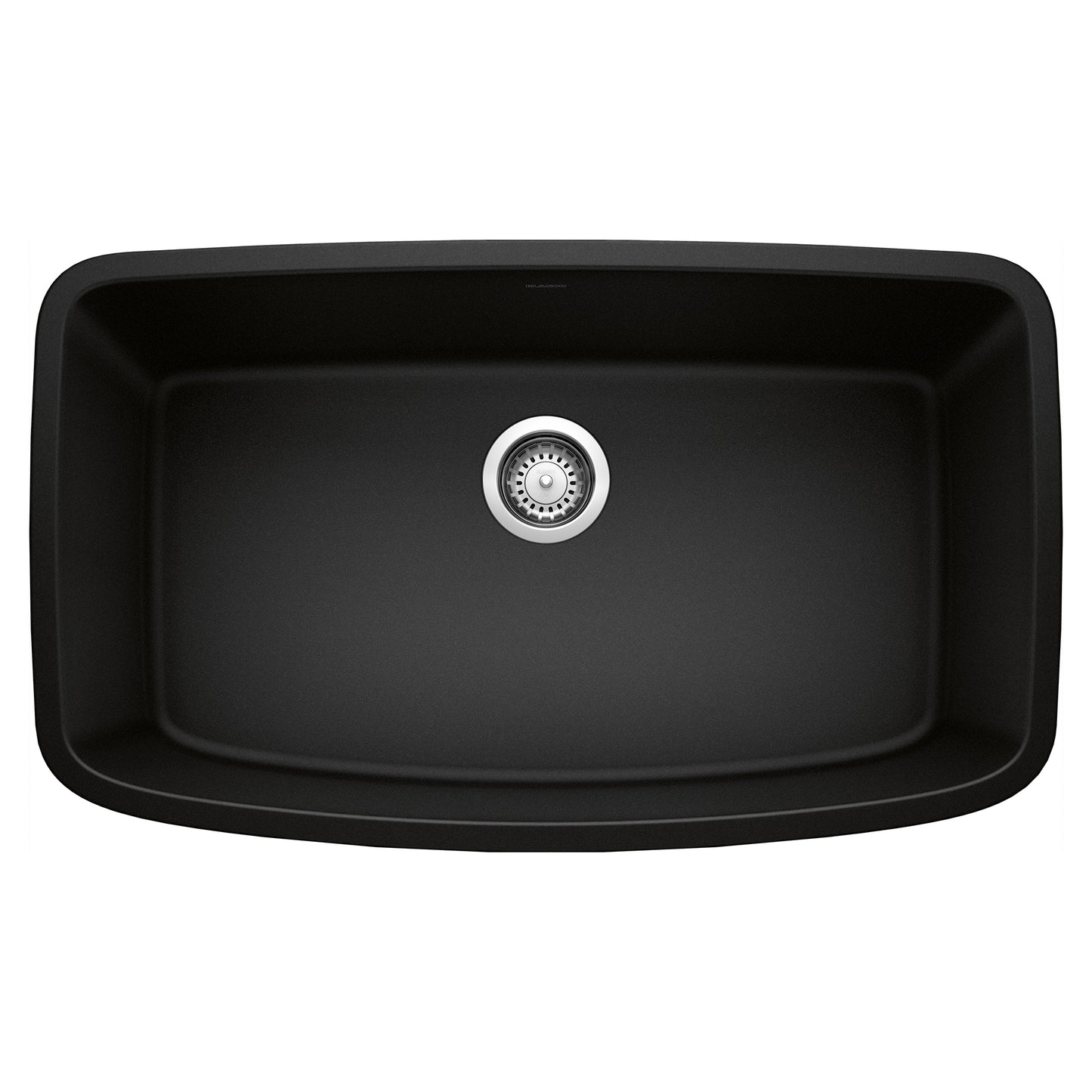 BLANCO Valea SILGRANIT 32" Super Single Undermount Kitchen Sink top view with drain. Spacious design for efficient kitchen work.