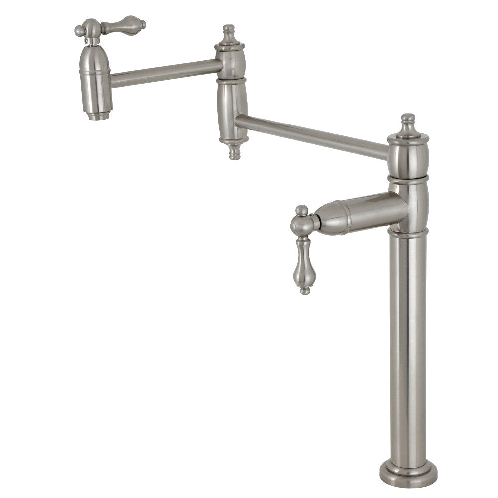 Kingston Brass KS3703AL Restoration Deck Mount Pot Filler Faucet, Antique Brass in brushed nickel finish