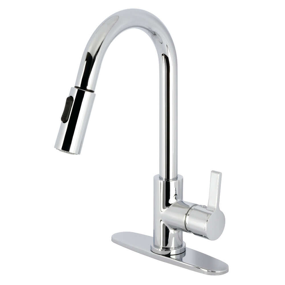 Kingston Brass LS8783CTL Continental Pull-Down Kitchen Faucet right side view with high-arc spout and single-handle design.