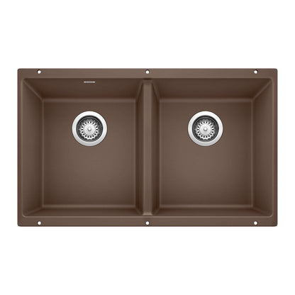 BLANCO Precis SILGRANIT 29" 50/50 Double Bowl Undermount Kitchen Sink in Café color.
