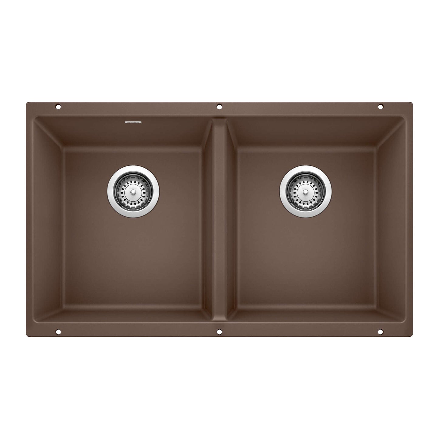 BLANCO Precis SILGRANIT 29" 50/50 Double Bowl Undermount Kitchen Sink in Café color.