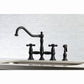 Kingston KS3277AXBS Restoration Bridge Kitchen Faucet with Brass Sprayer, Brushed Brass