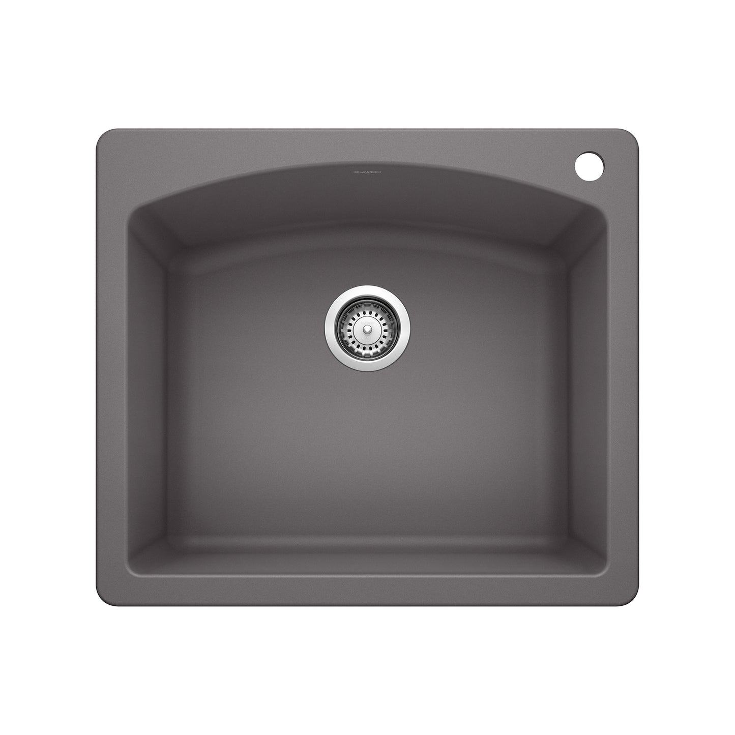 BLANCO Diamond SILGRANIT 25" Single Bowl Dual Mount Kitchen Sink in sleek gray design with modern drain.