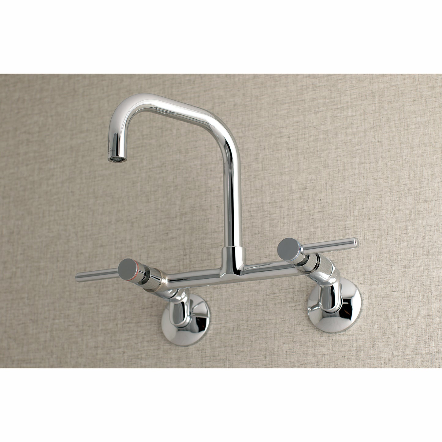 Kingston Brass KS813SB Concord Wall Mount Bridge Kitchen Faucet close-up front view showcasing modern design.