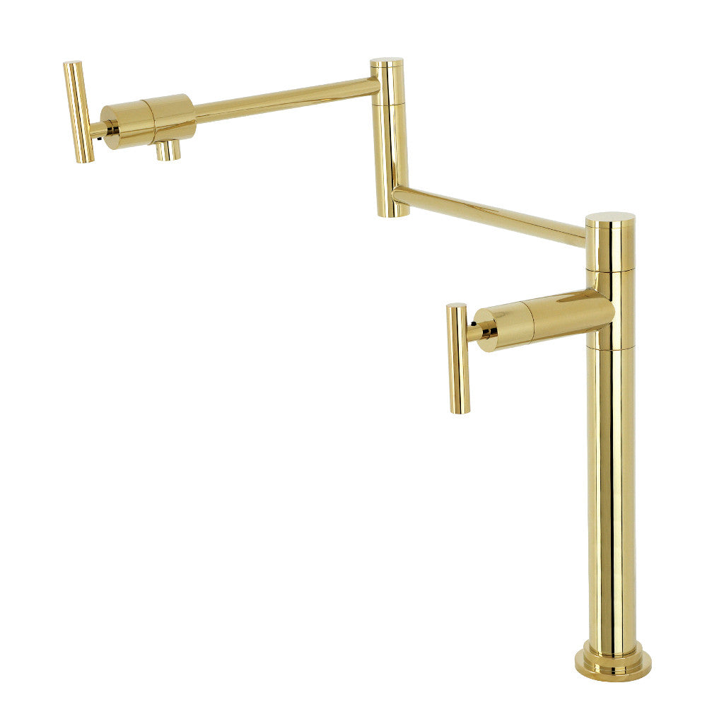 Kingston Brass KS4703CML Manhattan Deck Mount Pot Filler Faucet, Antique Brass with elegant foldable swing arms.