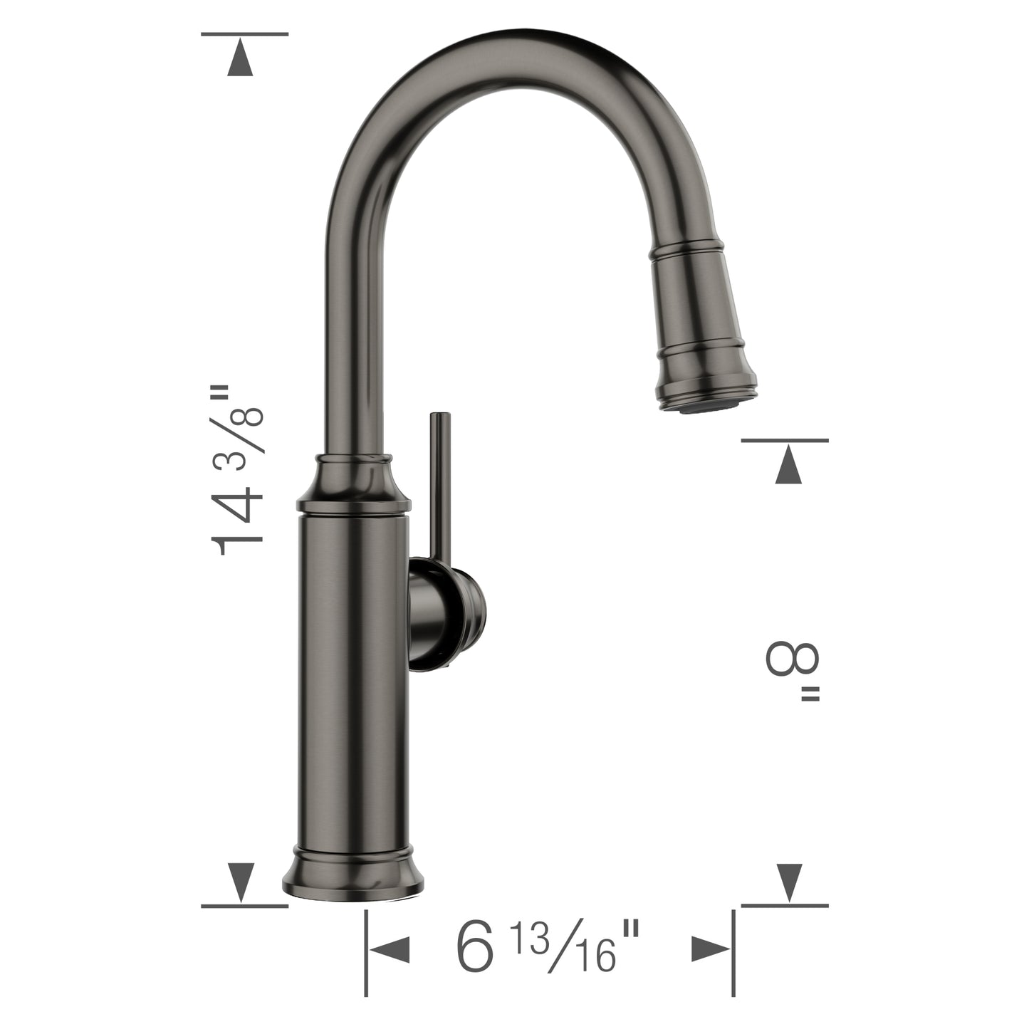BLANCO Empressa Pull-Down Bar Faucet dimensions illustration with design details.