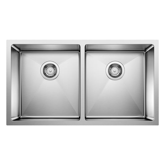 BLANCO Quatrus R15 32" 50/50 Double Bowl Undermount Stainless Steel Kitchen Sink with dual basins