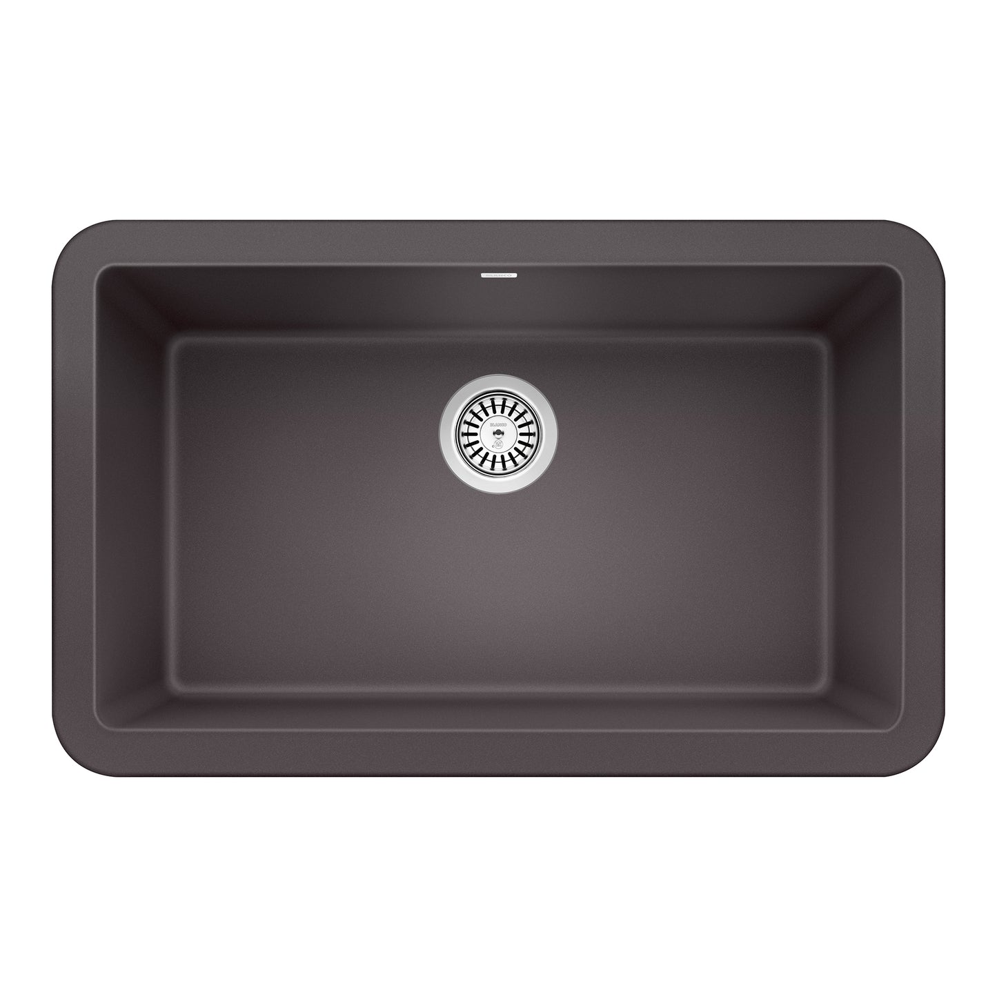 BLANCO Ikon SILGRANIT 30" Single Bowl Apron-Front Farmhouse Sink in a sleek dark finish with center drain.