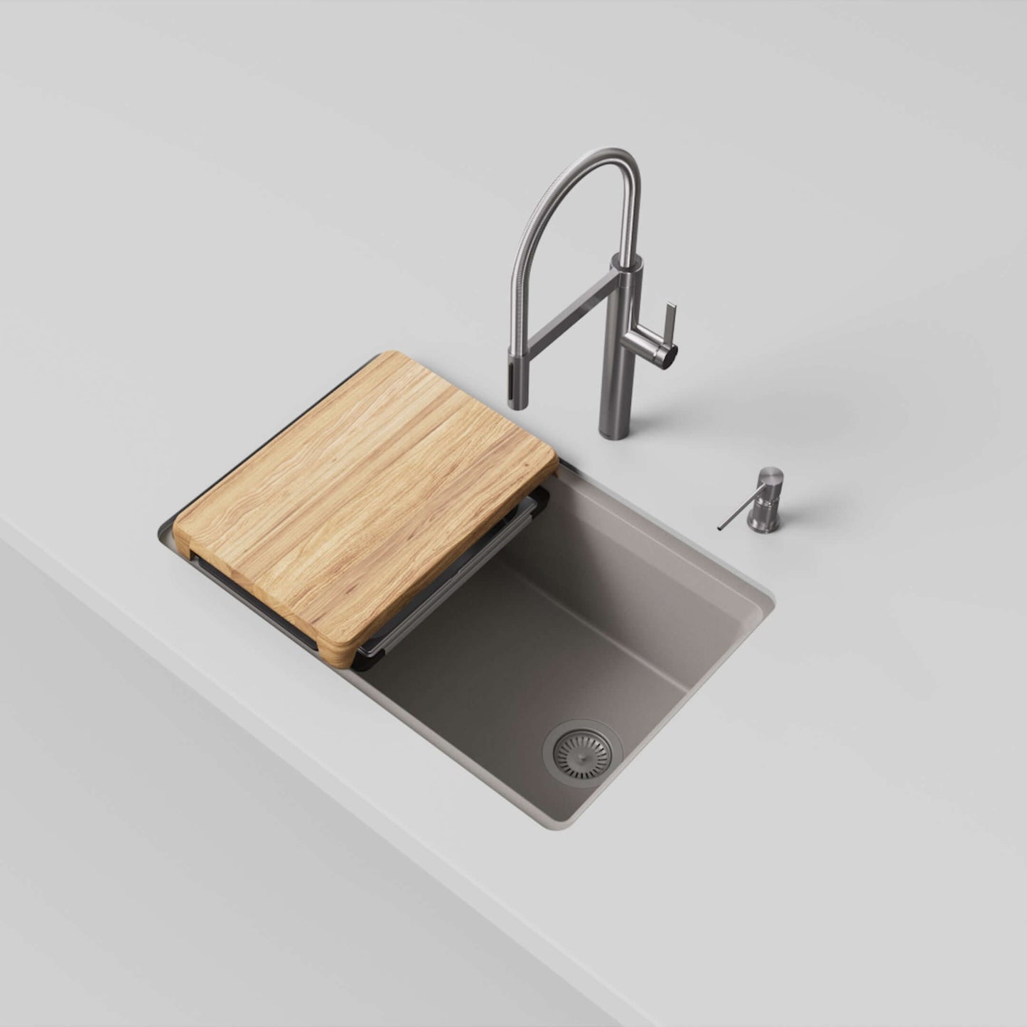 BLANCO Inteos SILGRANIT 30" Single Bowl Reversible Undermount Workstation Kitchen Sink with wood cutting board