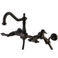 Kingston KS1243ALBS Heritage Two-Handle Wall Mount Bridge Kitchen Faucet with Brass Sprayer, Antique Brass