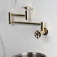 Kingston Brass KS8103RX Belknap Wall Mount Pot Filler Faucet, Antique Brass close up view of elegant design