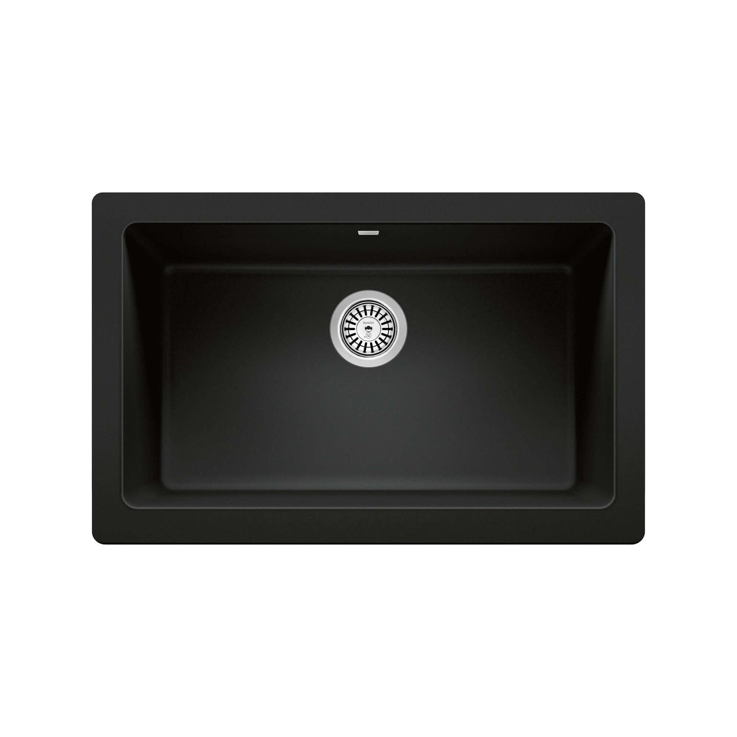 BLANCO VINTERA 30" SILGRANIT Single Bowl Farmhouse Sink in sleek black with modern design and stylish drain.