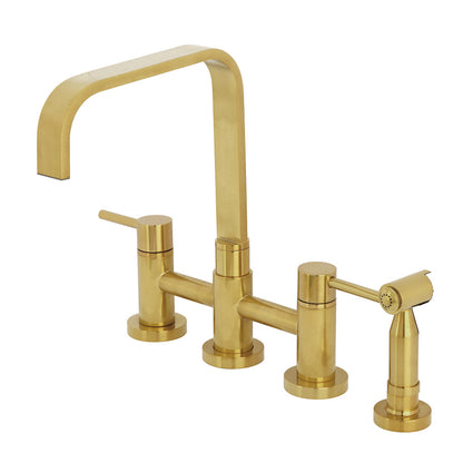 Kingston KS8257DLBS Concord Bridge Kitchen Faucet with Brass Sprayer, Brushed Brass
