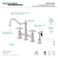 Kingston KS3277AXBS Restoration Bridge Kitchen Faucet with Brass Sprayer, Brushed Brass installation and features diagram