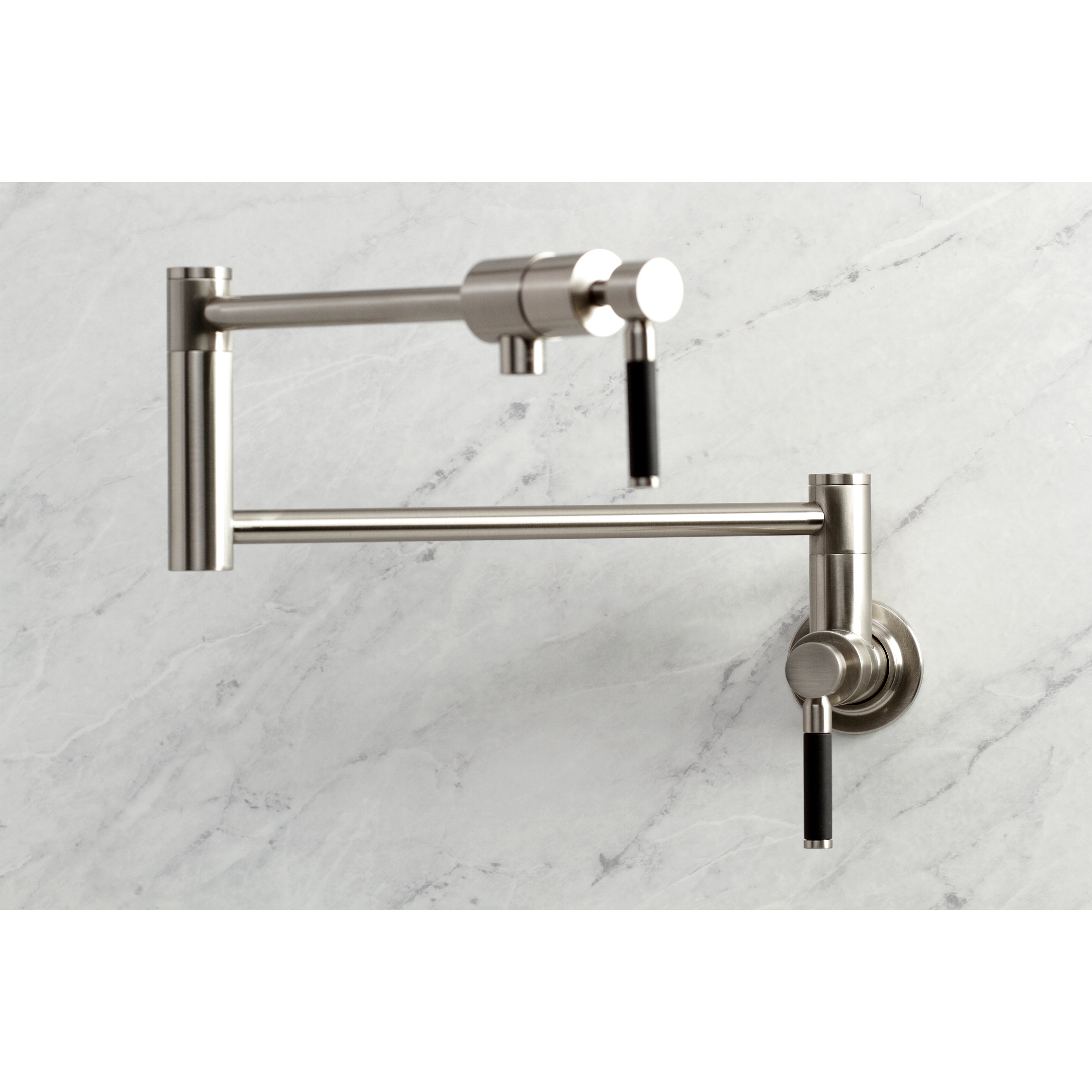 Kingston Brass KS4103DKL Kaiser Wall Mount Pot Filler Faucet, Antique Brass with black silicone rubber coated handles
