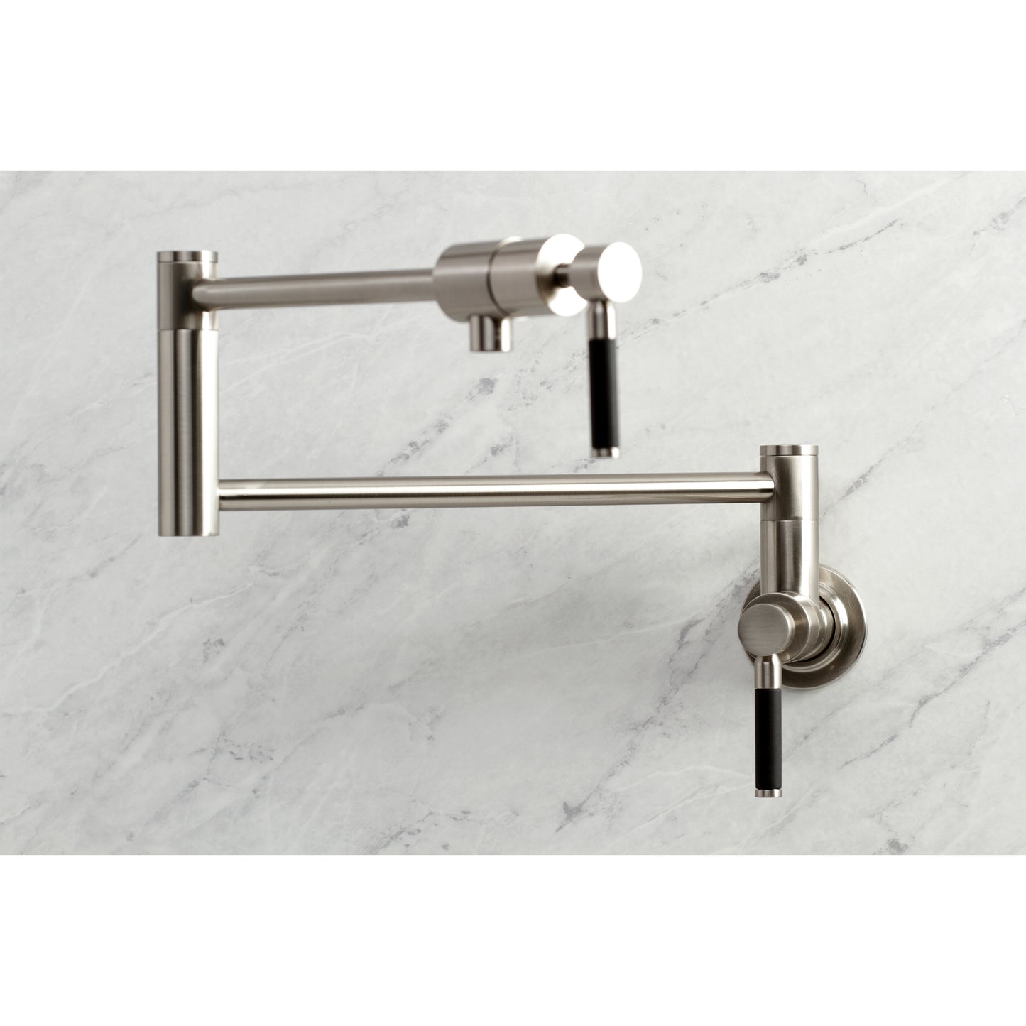 Kingston Brass KS4103DKL Kaiser Wall Mount Pot Filler Faucet, Antique Brass with black silicone rubber coated handles