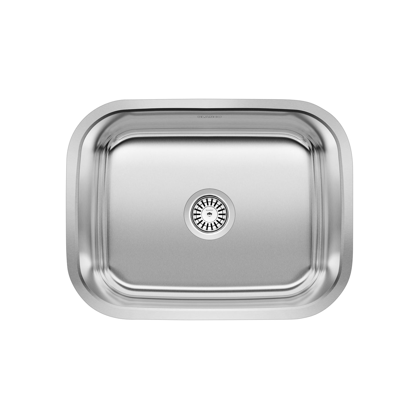BLANCO Stellar 23" Single Bowl Undermount Stainless Steel Laundry Sink top view showcasing sleek design and drain.