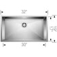 BLANCO Precision R0 32" Super Single Bowl Undermount Stainless Steel Kitchen Sink