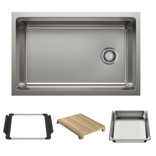 BLANCO Inteos 30" Single Bowl Reversible Undermount Stainless Steel Workstation Kitchen Sink with accessories