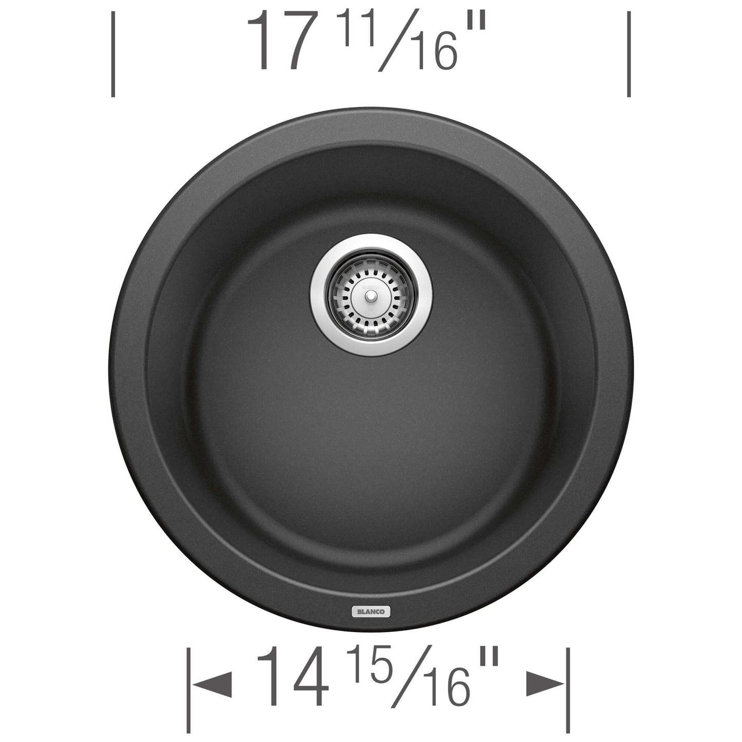 Top view of BLANCORONDO SILGRANIT 18" Dual Mount Bar Sink showing dimensions 17 11/16" x 14 15/16".