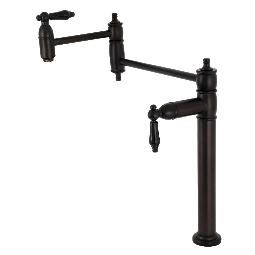 Kingston Brass KS3707PKL Duchess Deck Mount Pot Filler Faucet, Brushed Brass with black porcelain handles