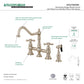 Kingston KS3277AXBS Restoration Bridge Kitchen Faucet with Brass Sprayer, Brushed Brass image showcasing solid brass construction and gooseneck design.