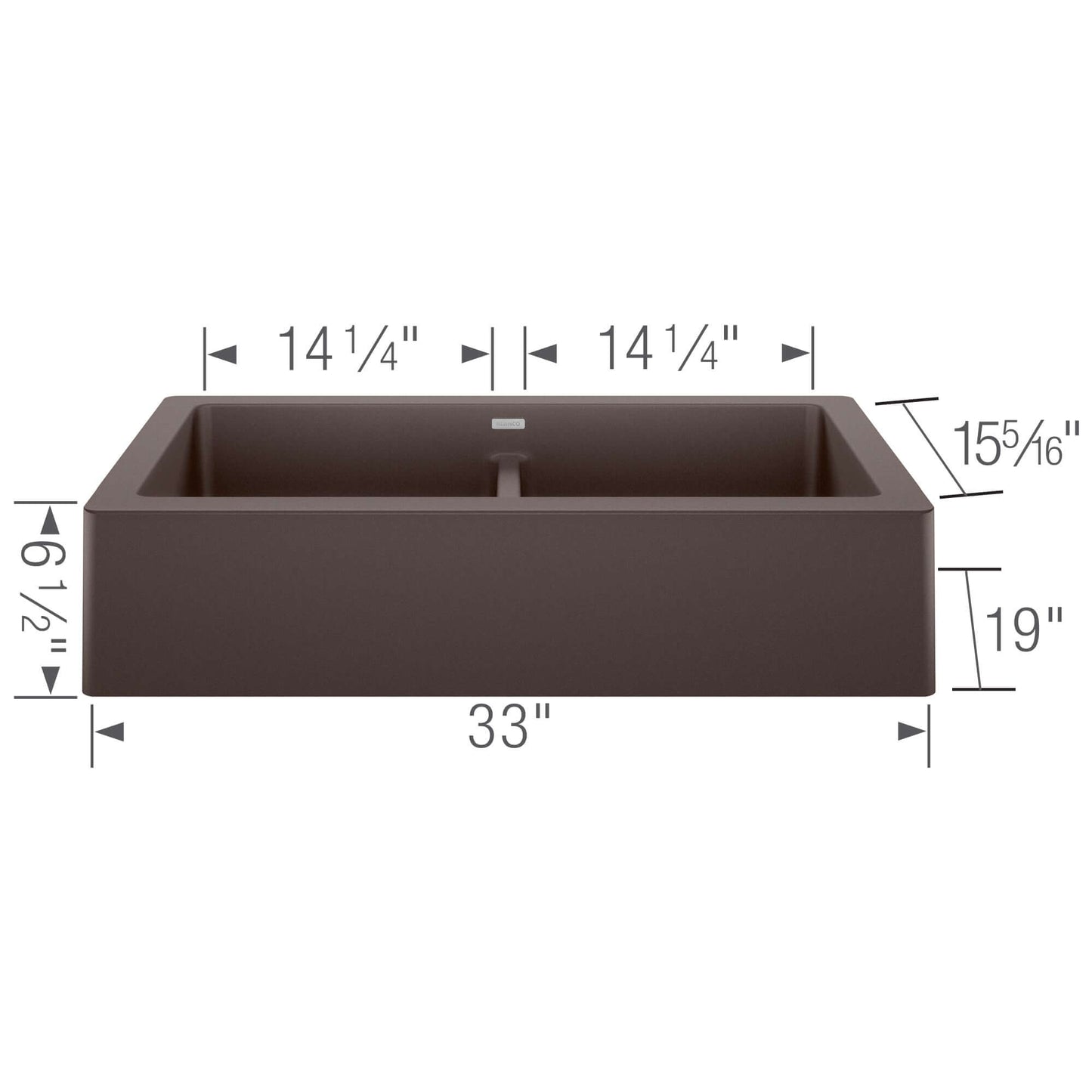 BLANCO VINTERA 33" SILGRANIT Double Bowl Farmhouse Sink dimensions and design details for modern kitchens.
