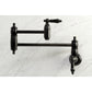 Kingston Brass KS3103PKL Duchess Wall Mount Pot Filler Faucet, Antique Brass on marble background.