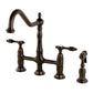 Kingston KS1273TALBS Tudor Bridge Kitchen Faucet with Brass Sprayer, Antique Brass in Oil Rubbed Bronze finish