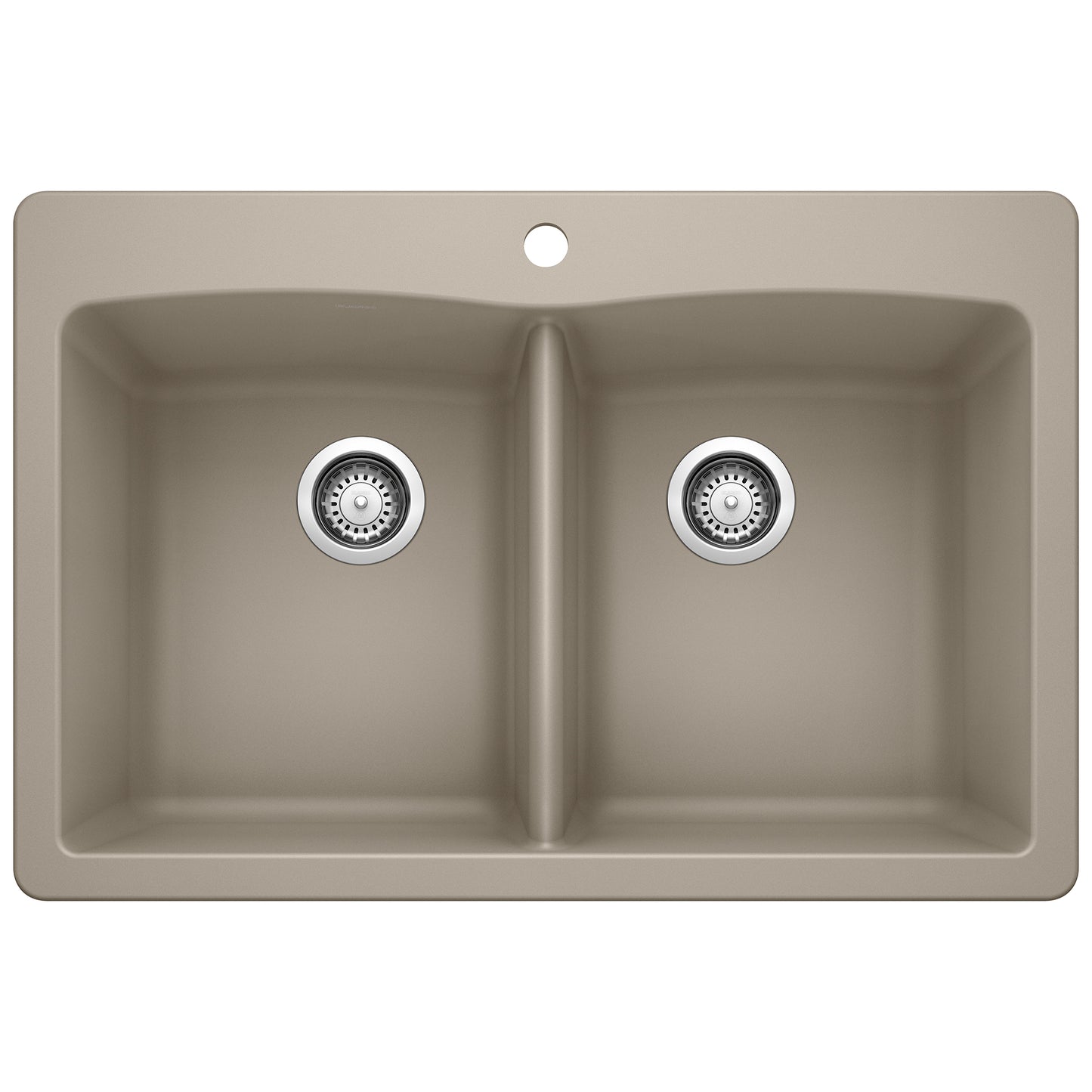BLANCO Diamond SILGRANIT 33" 50/50 Double Bowl Dual Mount Kitchen Sink in a neutral color with two bowls.