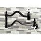 Kingston Brass KS2107PX Heritage Wall Mount Pot Filler Faucet, Brushed Brass with black finish and white knobs